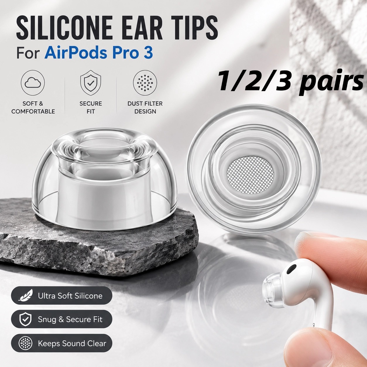 Silicone Ear Tip Replacement - 1/2/3 paia di cuscinetti auricolari in